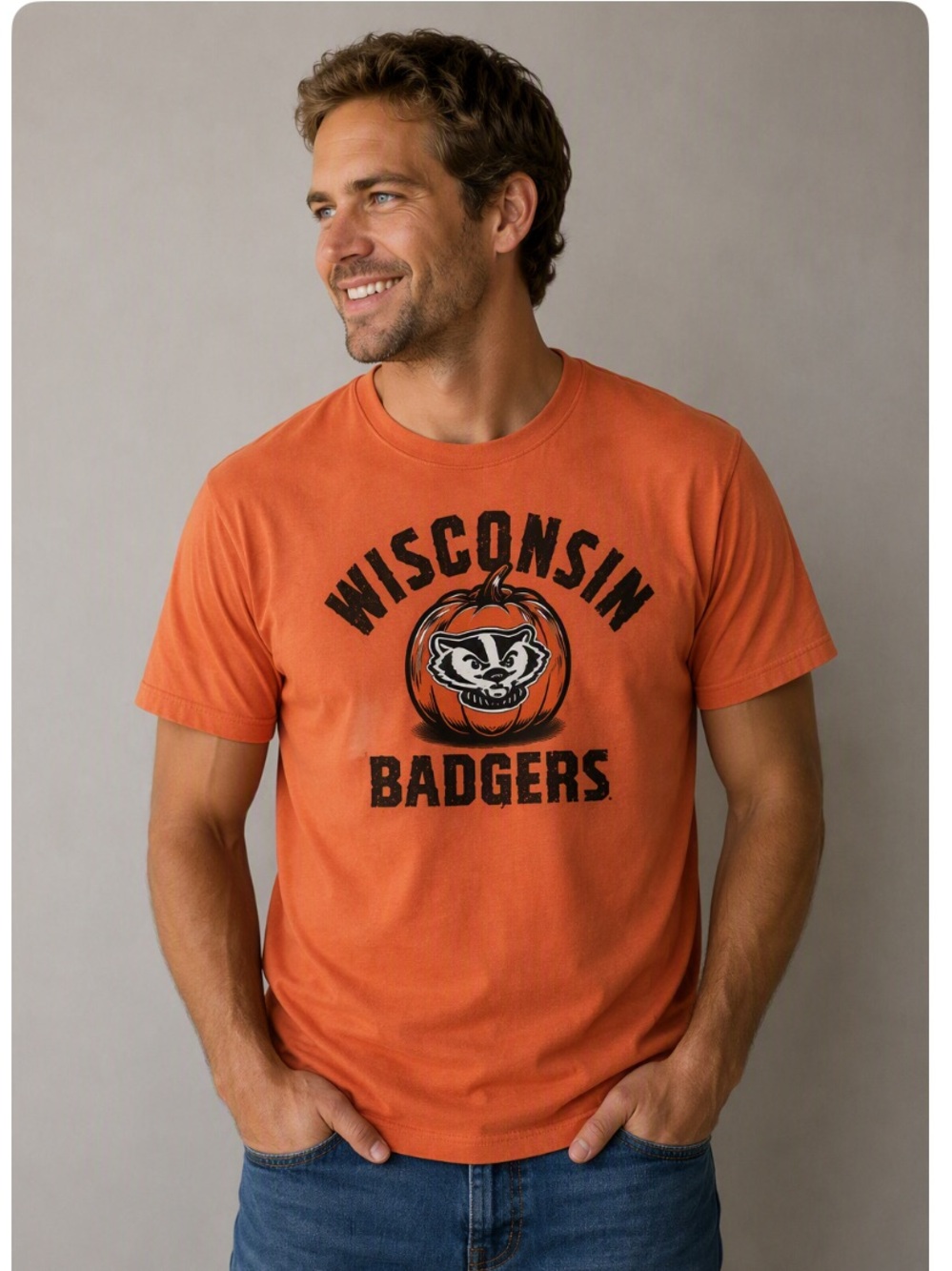 Wisconsin Badgers Orange Halloween Graphic T-Shirt